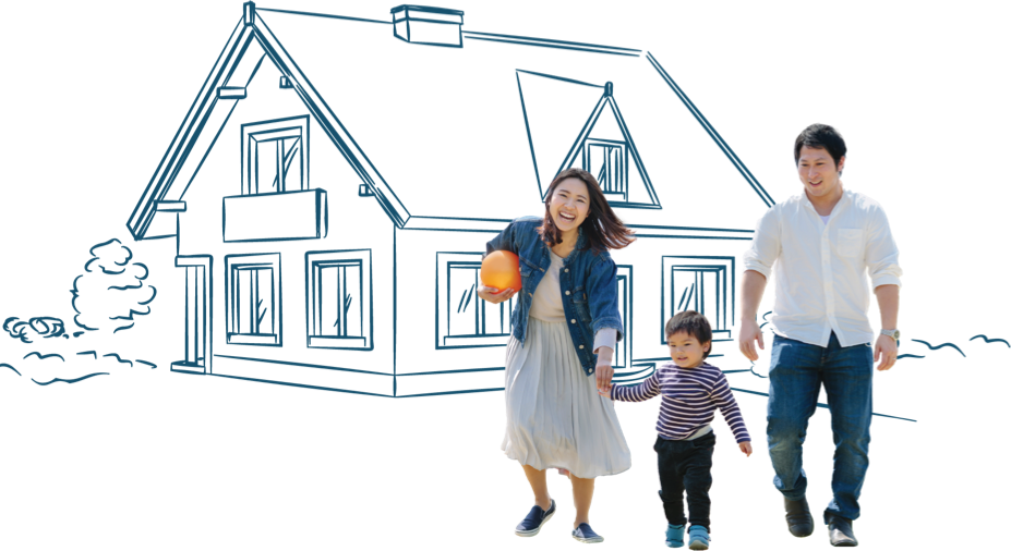 family in front of house sketch